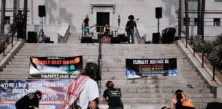 Sunrise Oxy members gather for climate strike at LA City Hall