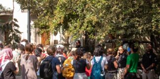 Oxy SJP, Oxy JVP blocked outside Swan Hall, professor falls in physical confrontation with private security